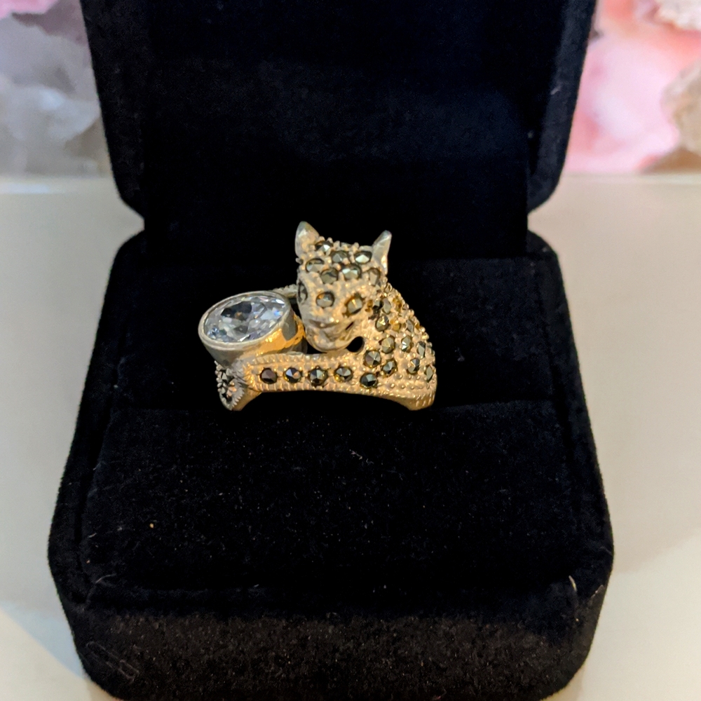Marcasite Crystal Jaguar Statement Ring - image 8